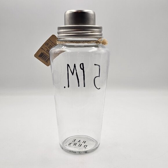 Rae Dunn 5pm Glass Cocktail Shaker 27 fl oz Clear Black Silver 9 in - Picture 3 of 8